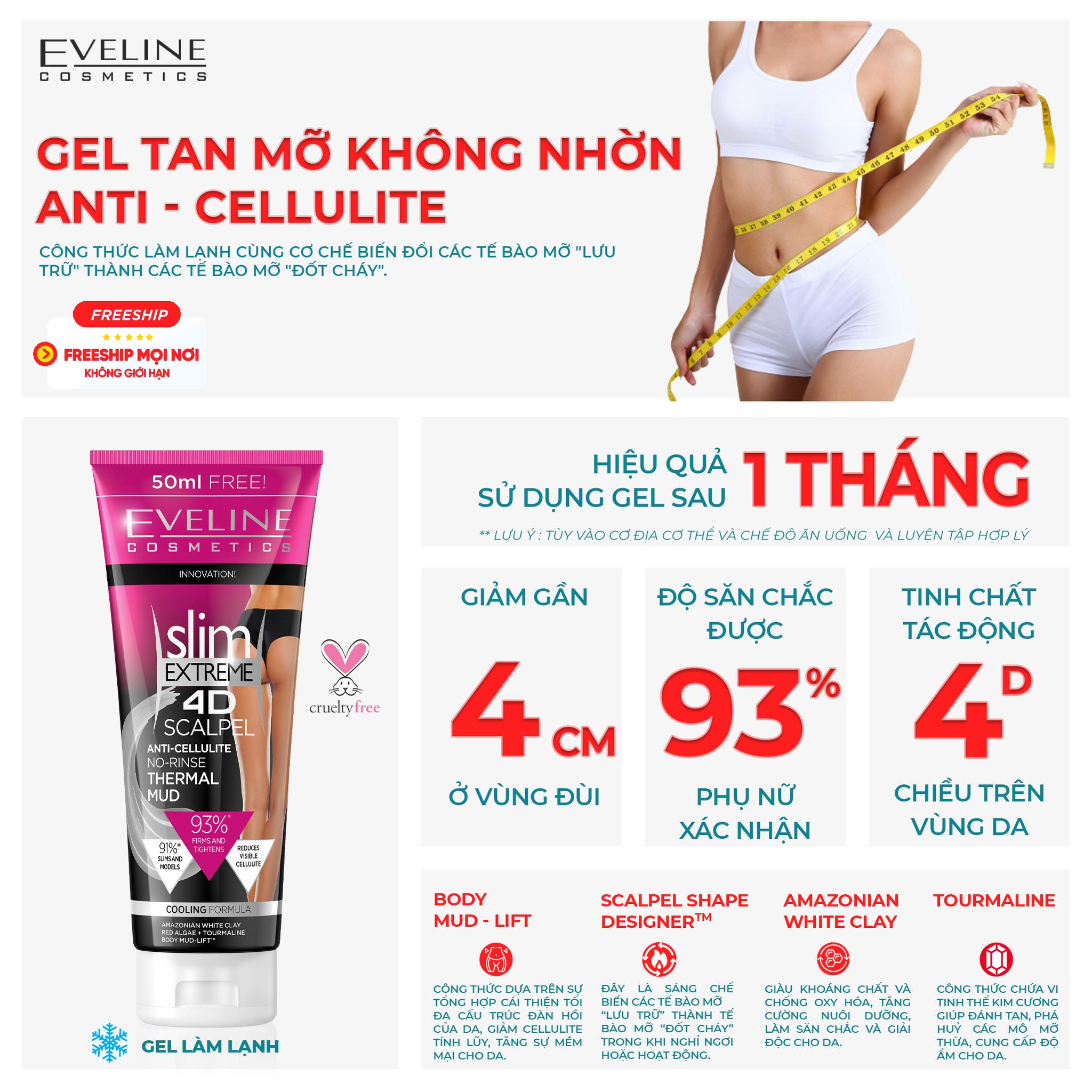 Gel Tan Mỡ Extreme 4D Eveline. Tuýp 250ml.