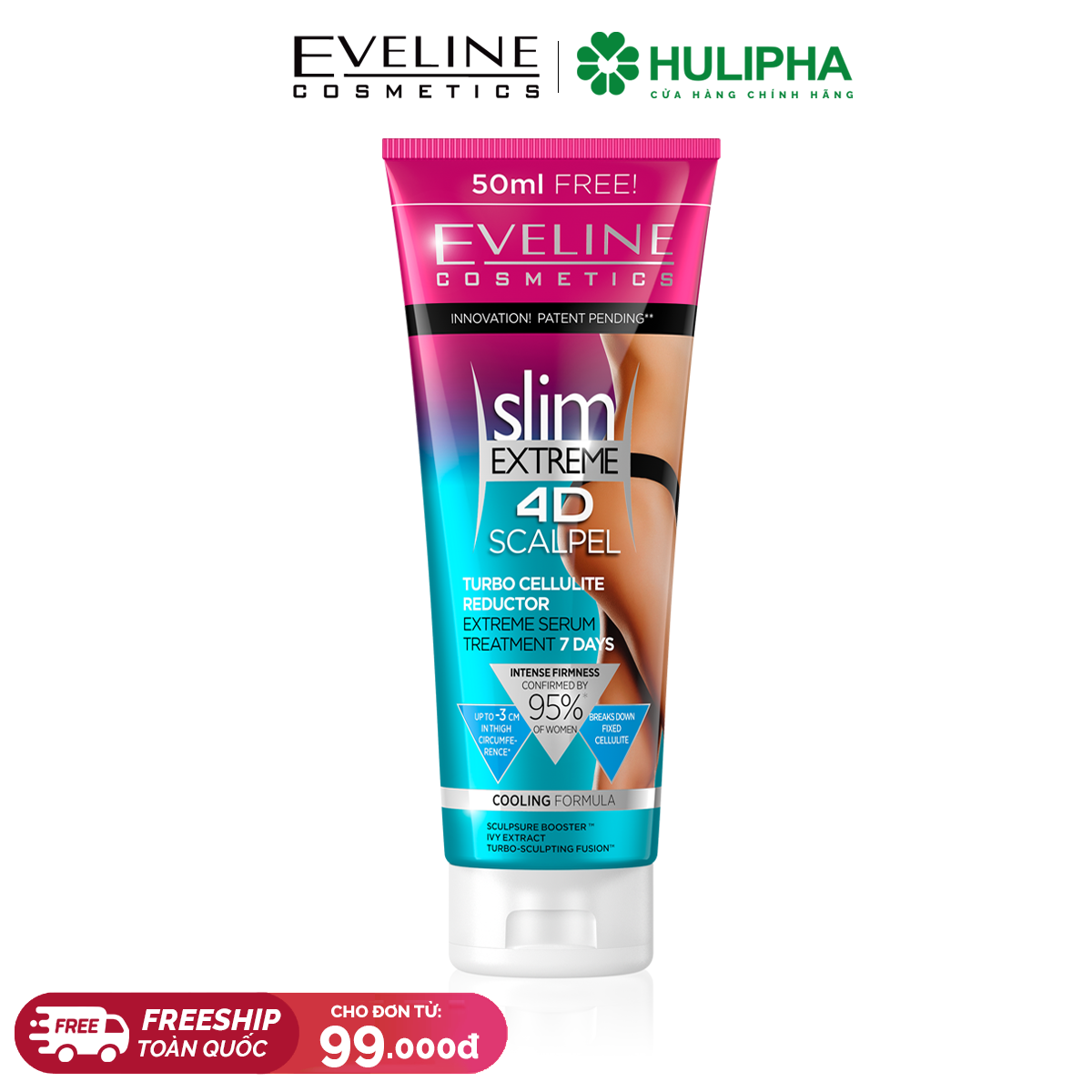 Gel Tan Mỡ 4D Eveline Công Thức Lạnh. Tuýp 250ml