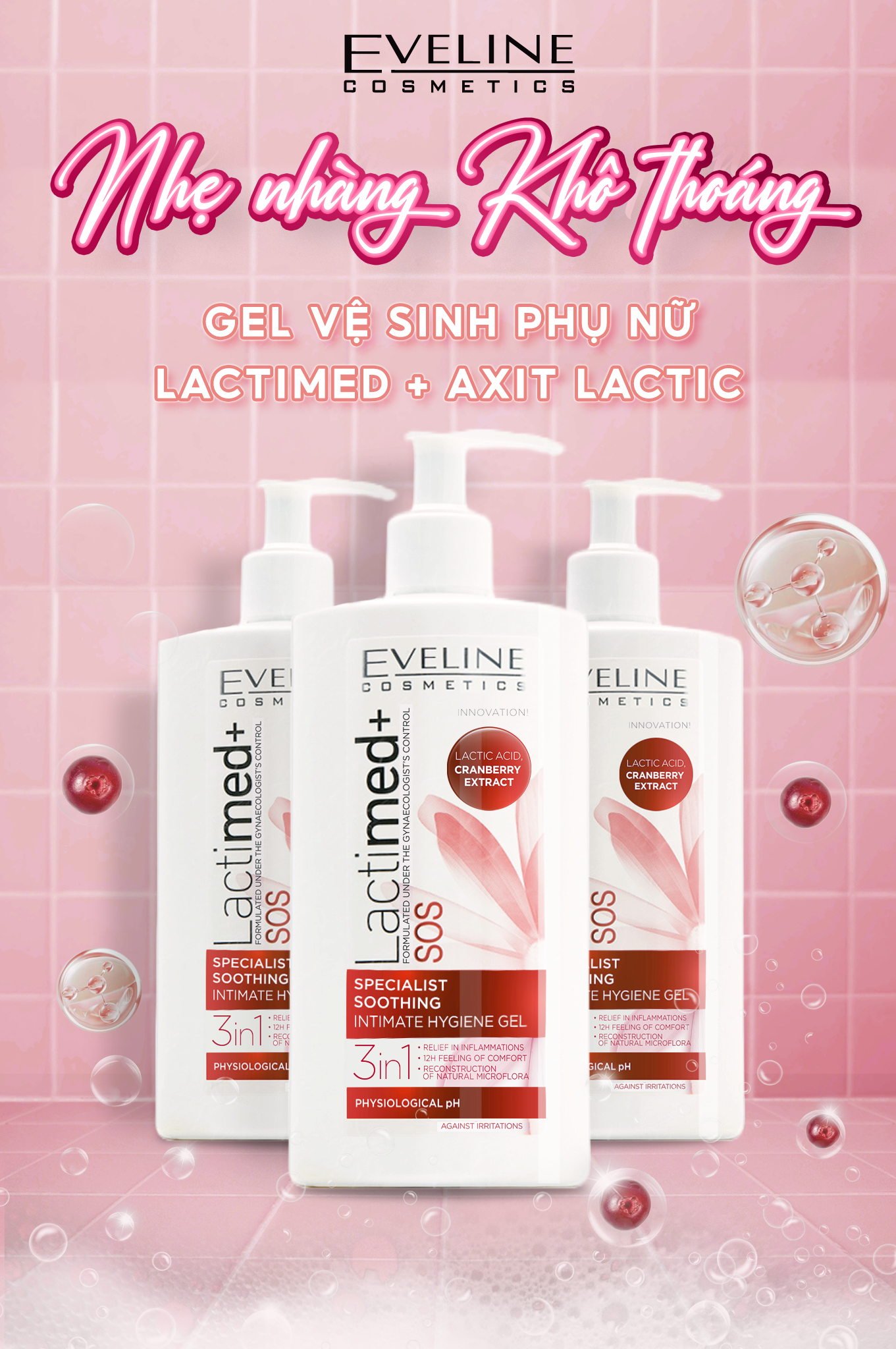 Gel Vệ Sinh Phụ Nữ Lactimed 3in1 Eveline. Chai 250ml