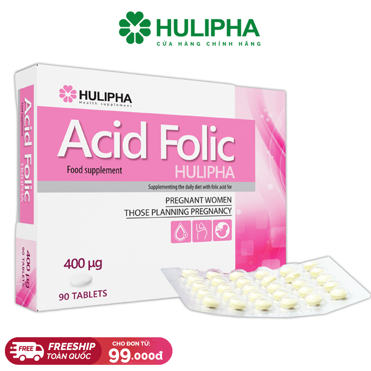 Acid Folic. Hộp 2 Vỉ x 30 Viên